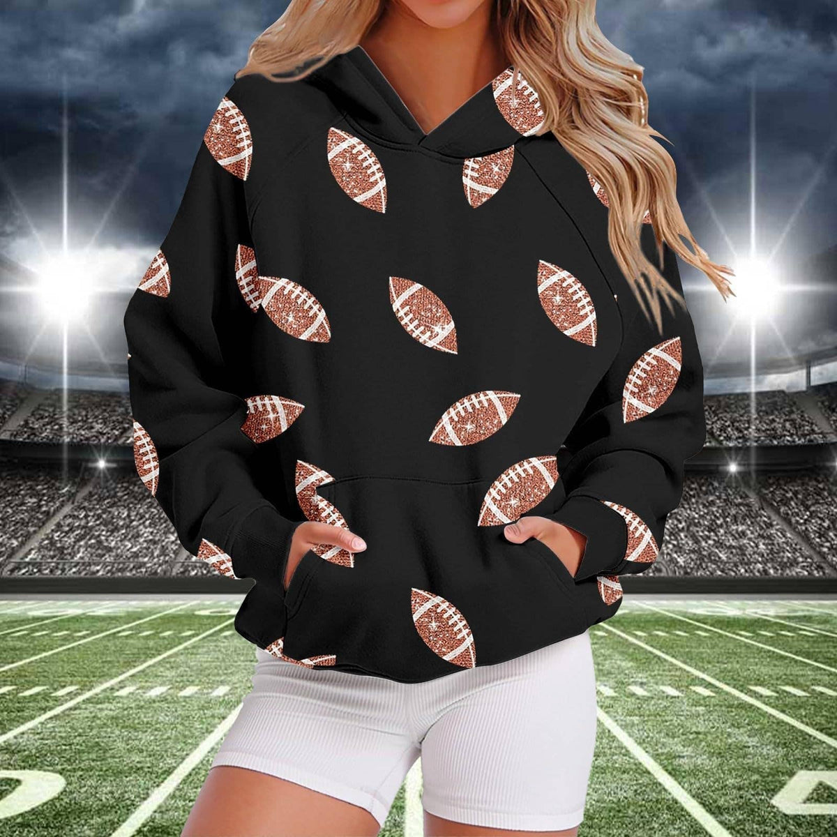 Game Day Rugby Football Print Hooded Sweatshirt