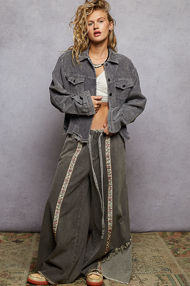 POL Deep Charcoal Relaxed-Fit Corduroy Trucker Jacket