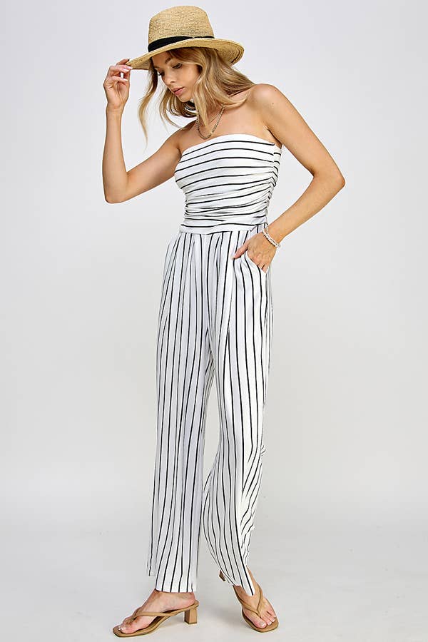 TUBE TOP W/SHIRRING PALAZZO ROMPER