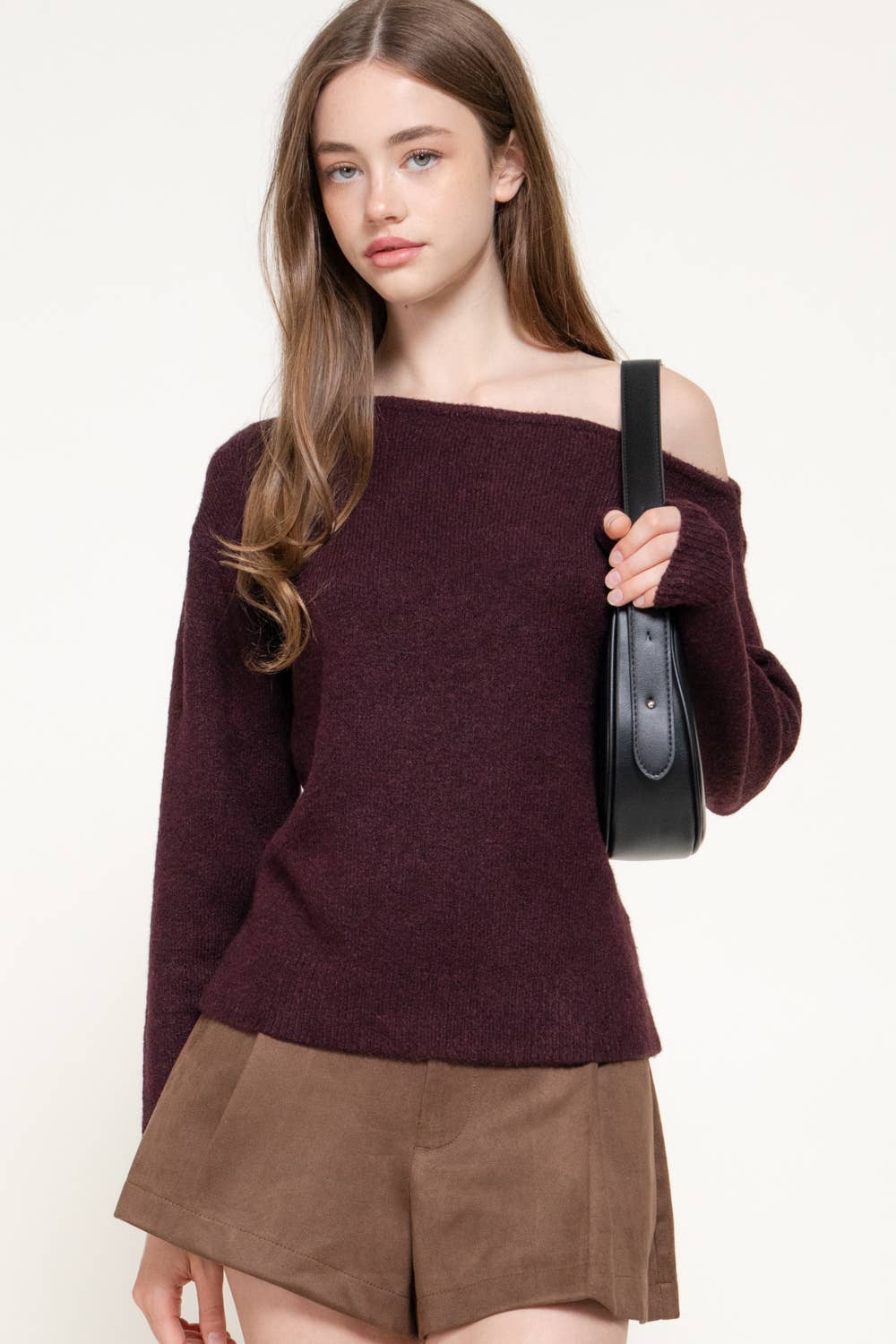 Long Sleeve Asymmetrical Neckline Sweater