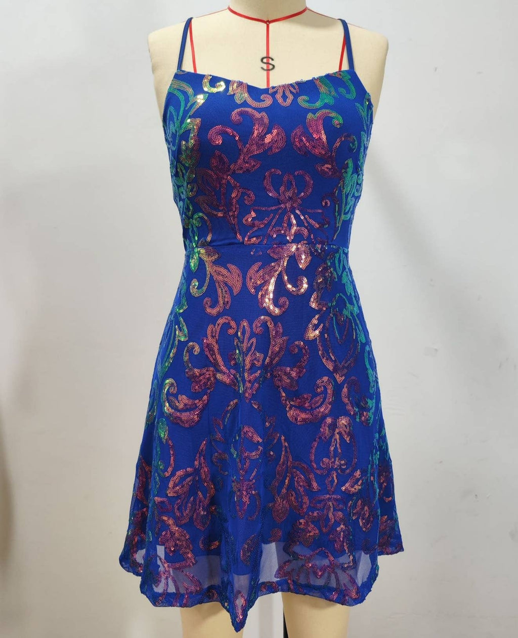 Strap Embroidered Sequin Mini Dress