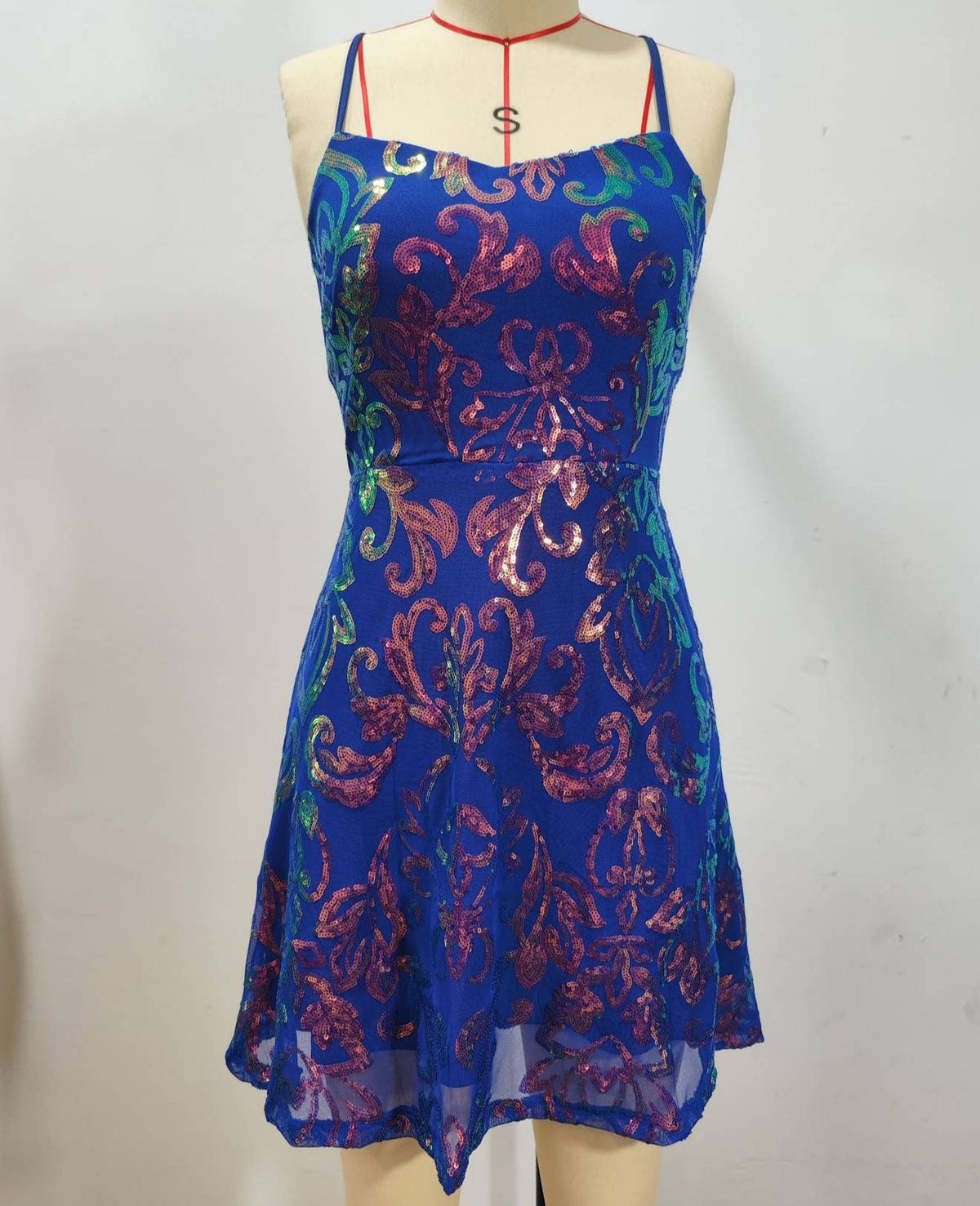 Strap Embroidered Sequin Mini Dress