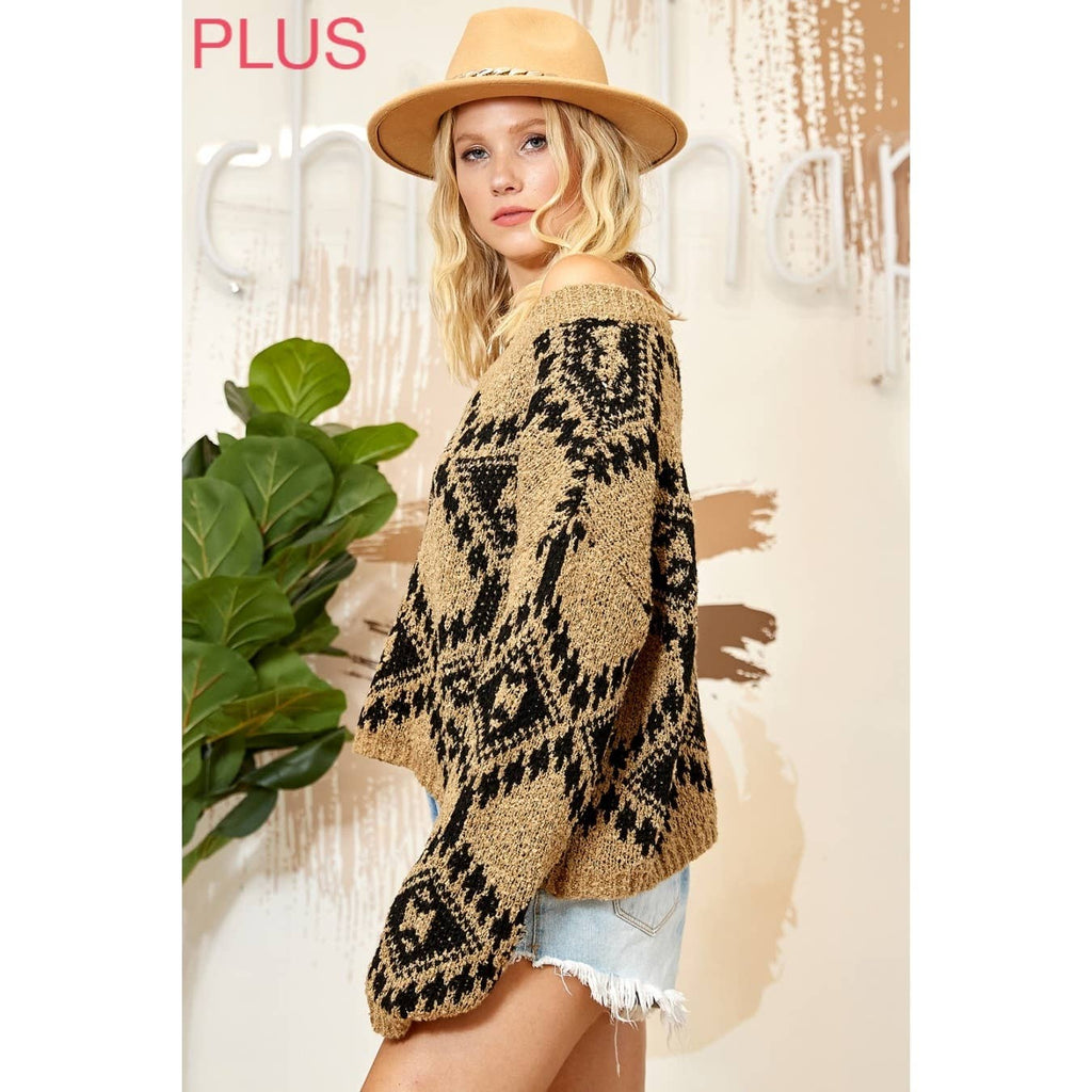 PLUS MULTI PATTERN SWEATER KNIT PULLOVER