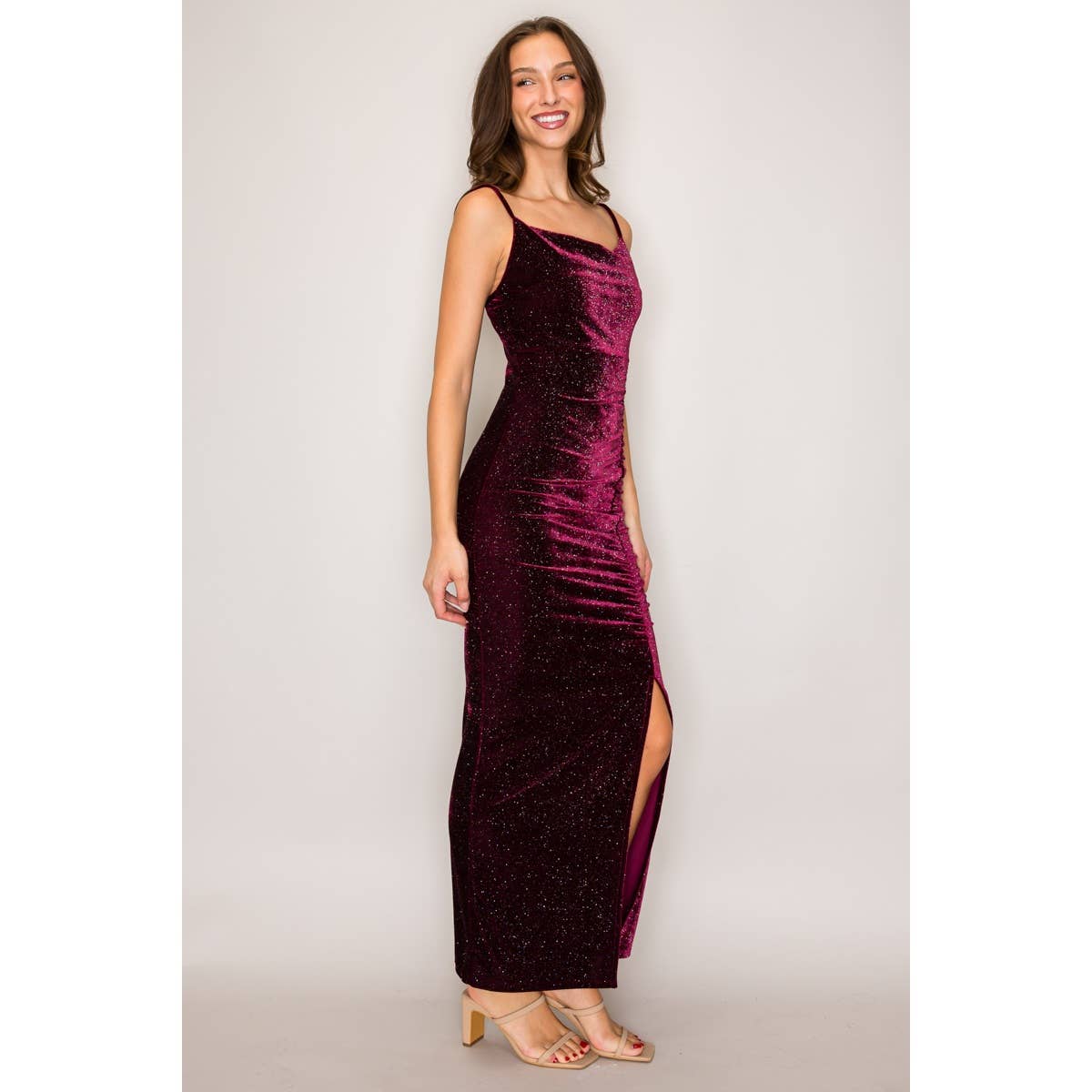 Glitter Velvet Cowl Neck Maxi Dress