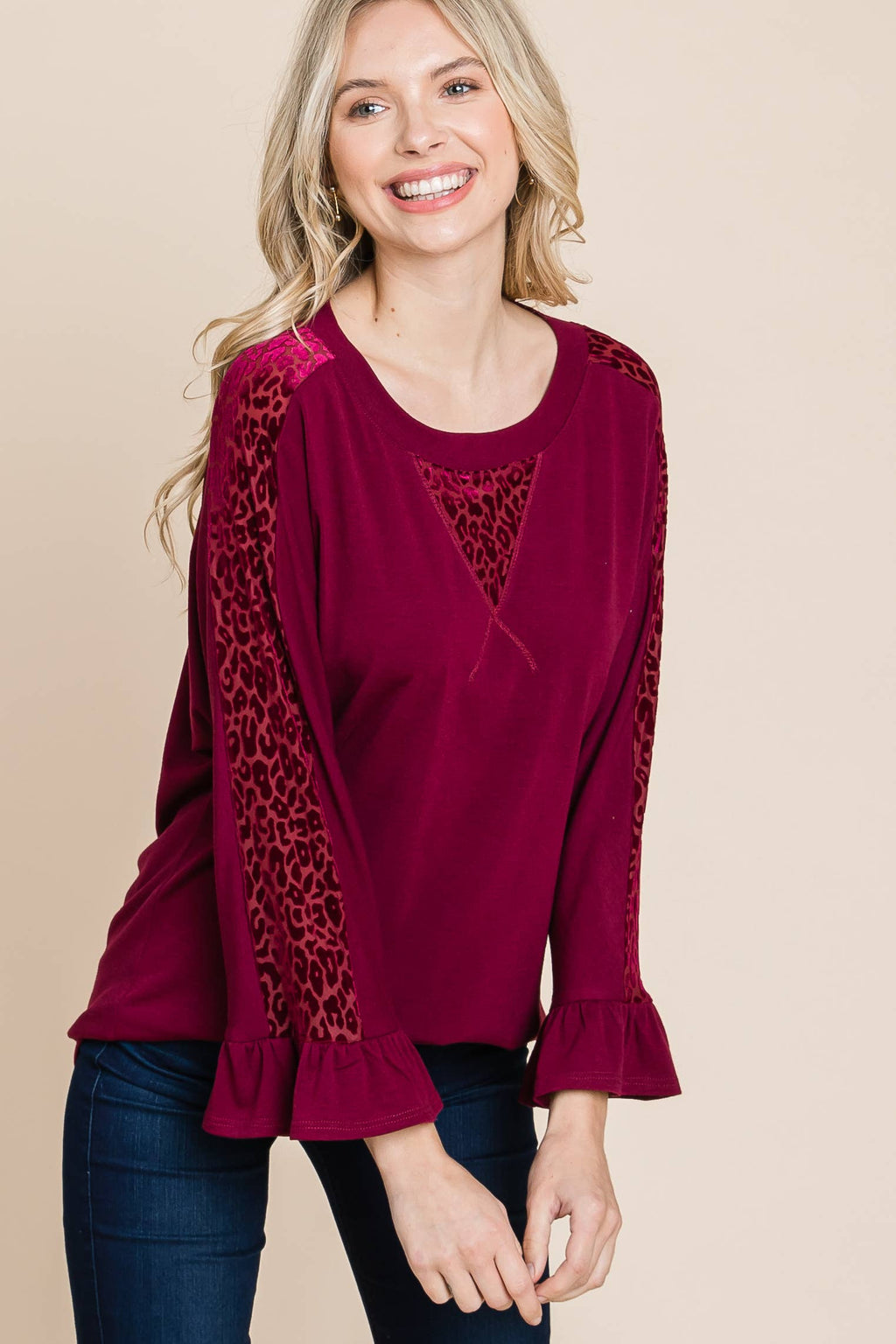 Animal Velvet Mesh Contrast Fashion Top