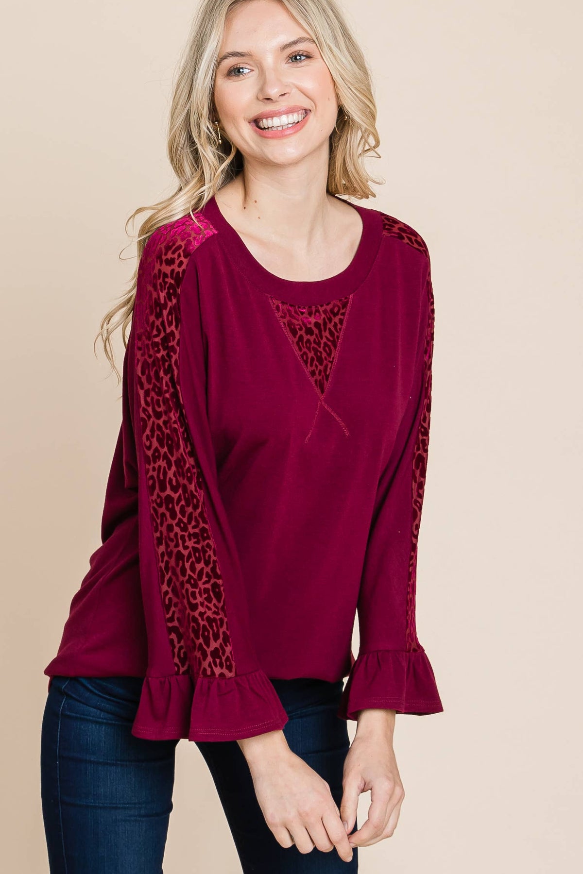 Animal Velvet Mesh Contrast Fashion Top