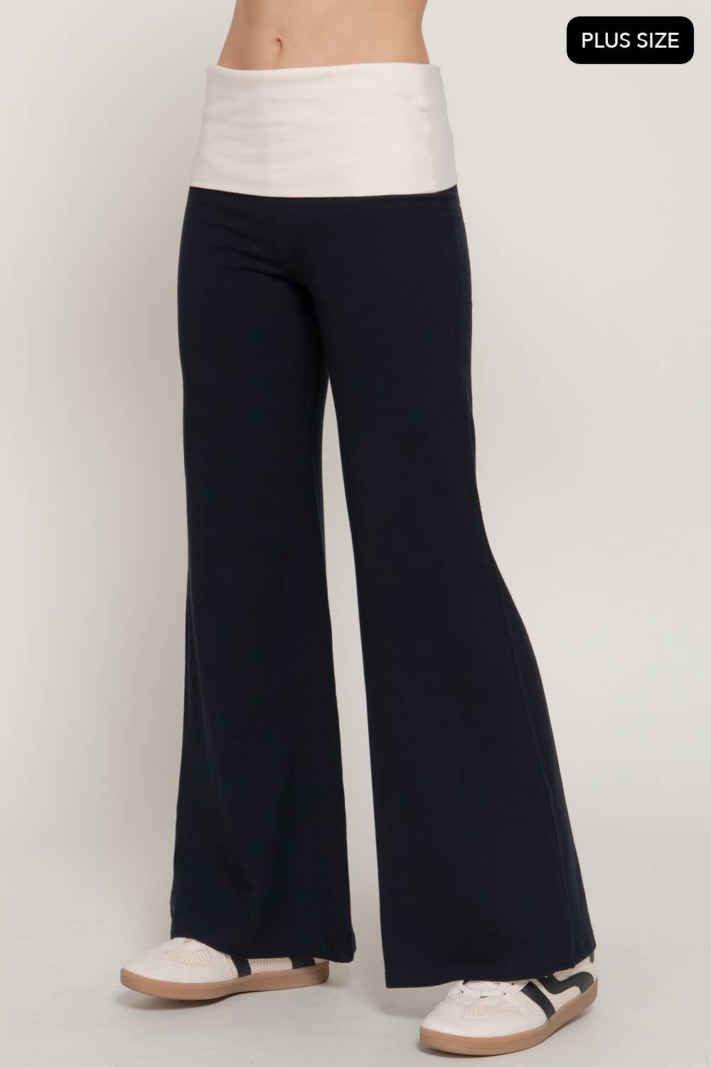 Contrasting Color Folded Waist Yoga Pants