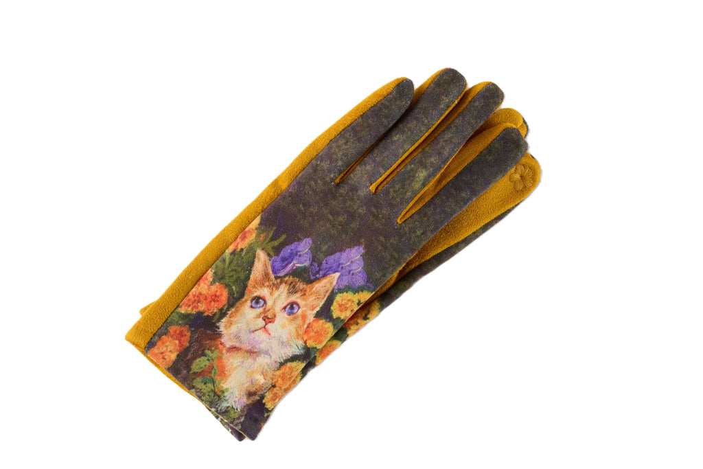 Suede Abstract Cat Patterned Gloves, 3 Assorted