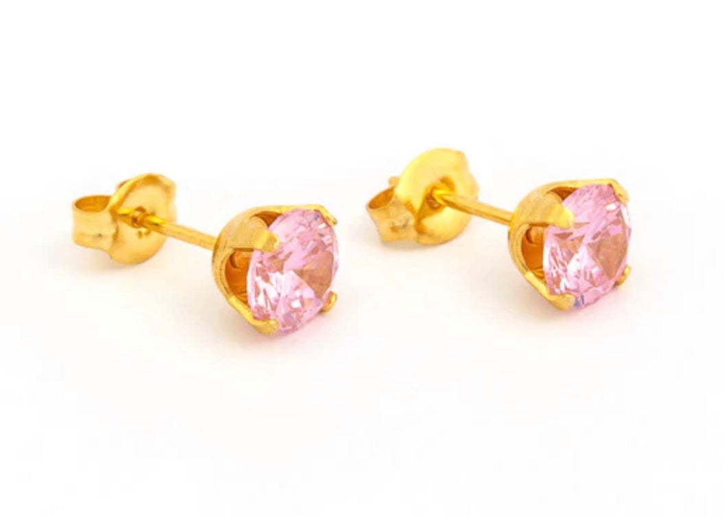 6mm Pink CZ Stud G/P (Sensitive Ear)