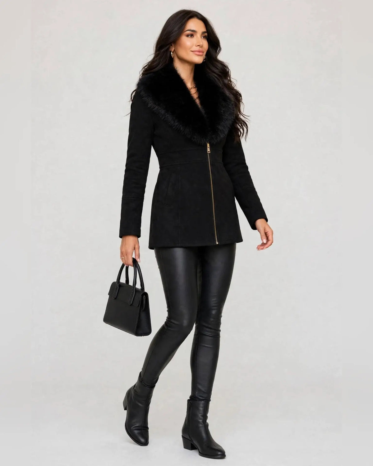 CLASC0010: Women's Tailored Faux Fur Collar Coat