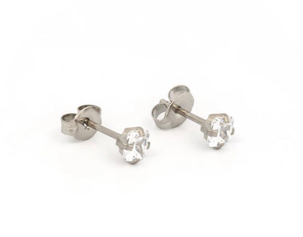 4x4mm CZ Princess Cut Stud S/S (Sensitive Ear)
