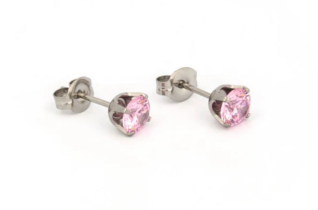 5mm Pink CZ Stud S/S (Sensitive Ear)