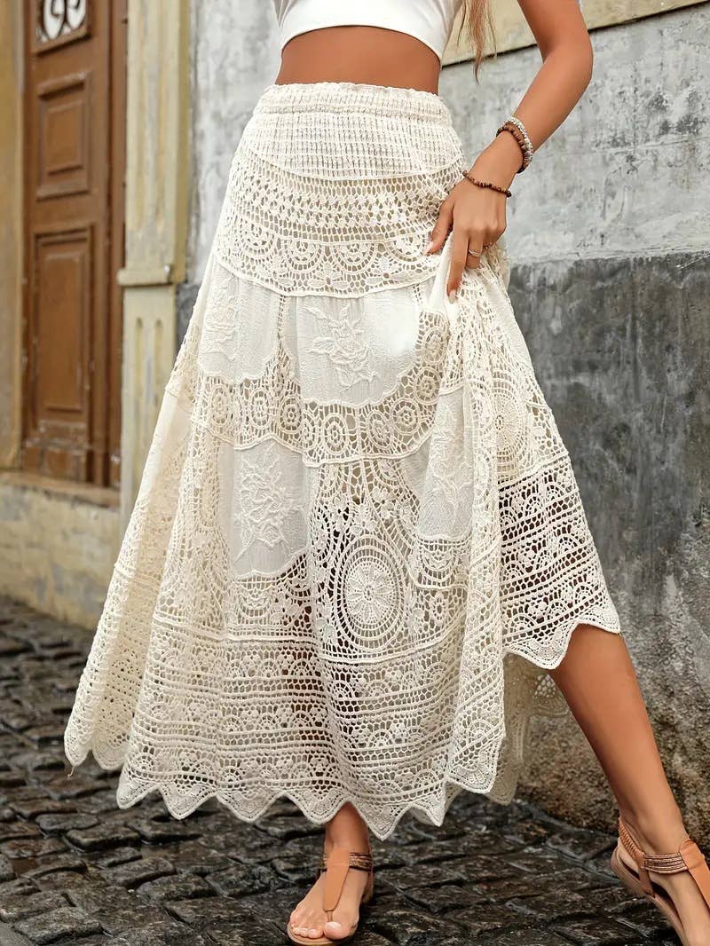 Bohemia beach resort  Floral Crochet Lace maxi skirt