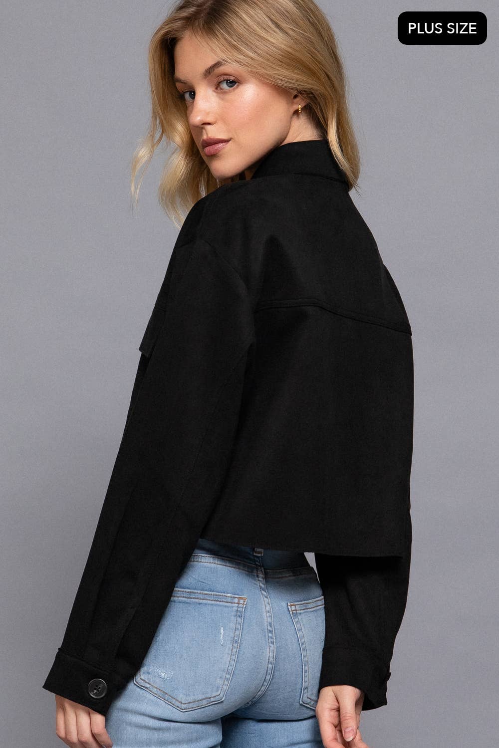 Long Sleeve with Pocket Faux Suede Short Jacket
