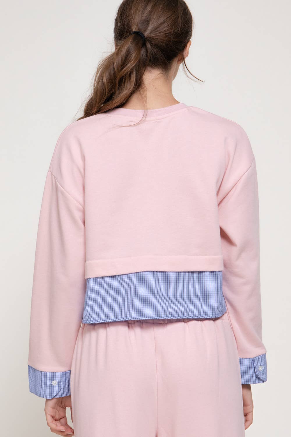 Long Sleeve Sweatshirt with Contrasting Check Panel