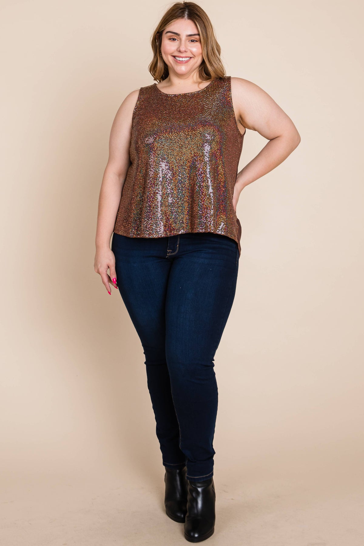 Plus Size Sparkly Sequin Sleeveless Fashion Top