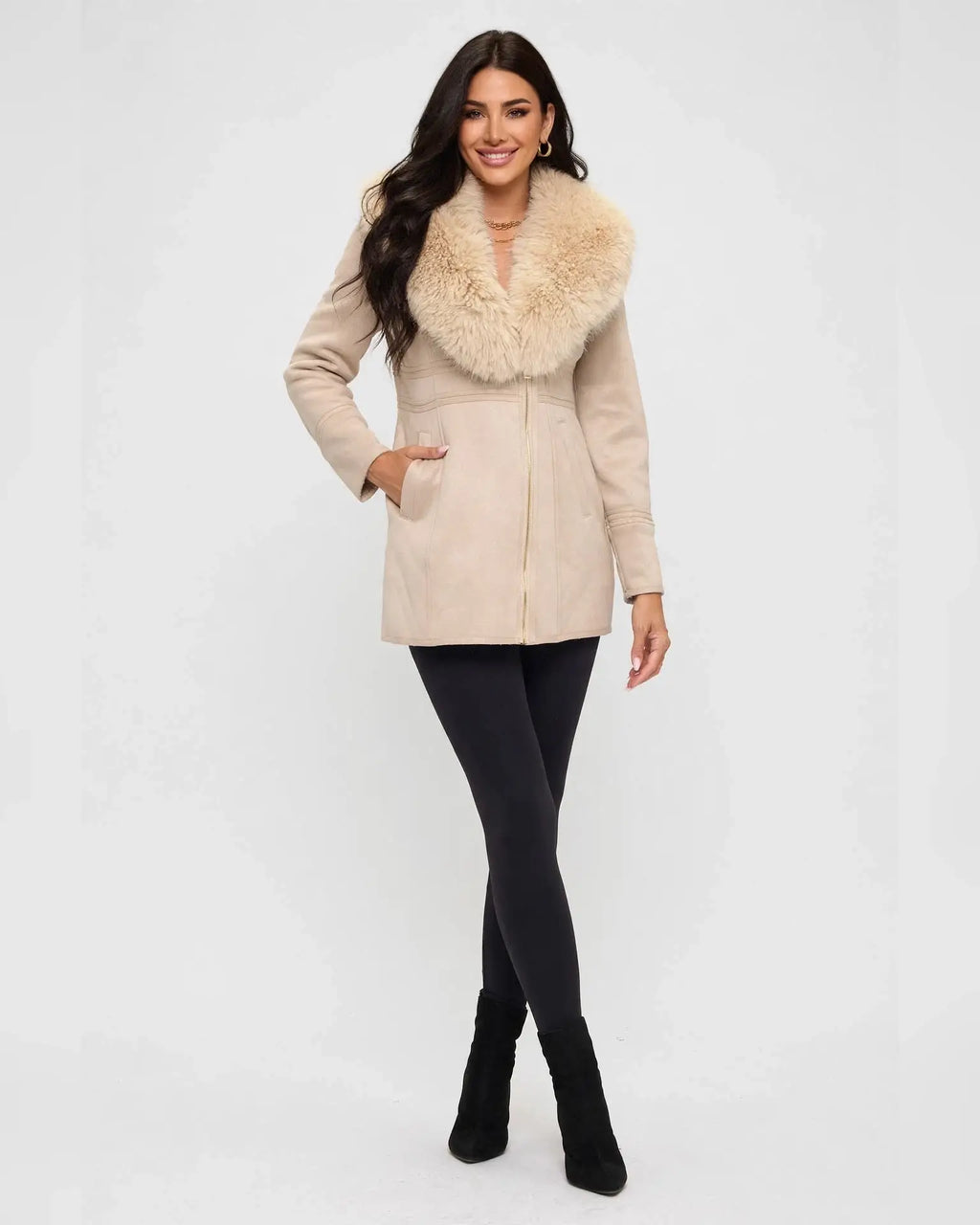 CLASC0010: Women's Tailored Faux Fur Collar Coat