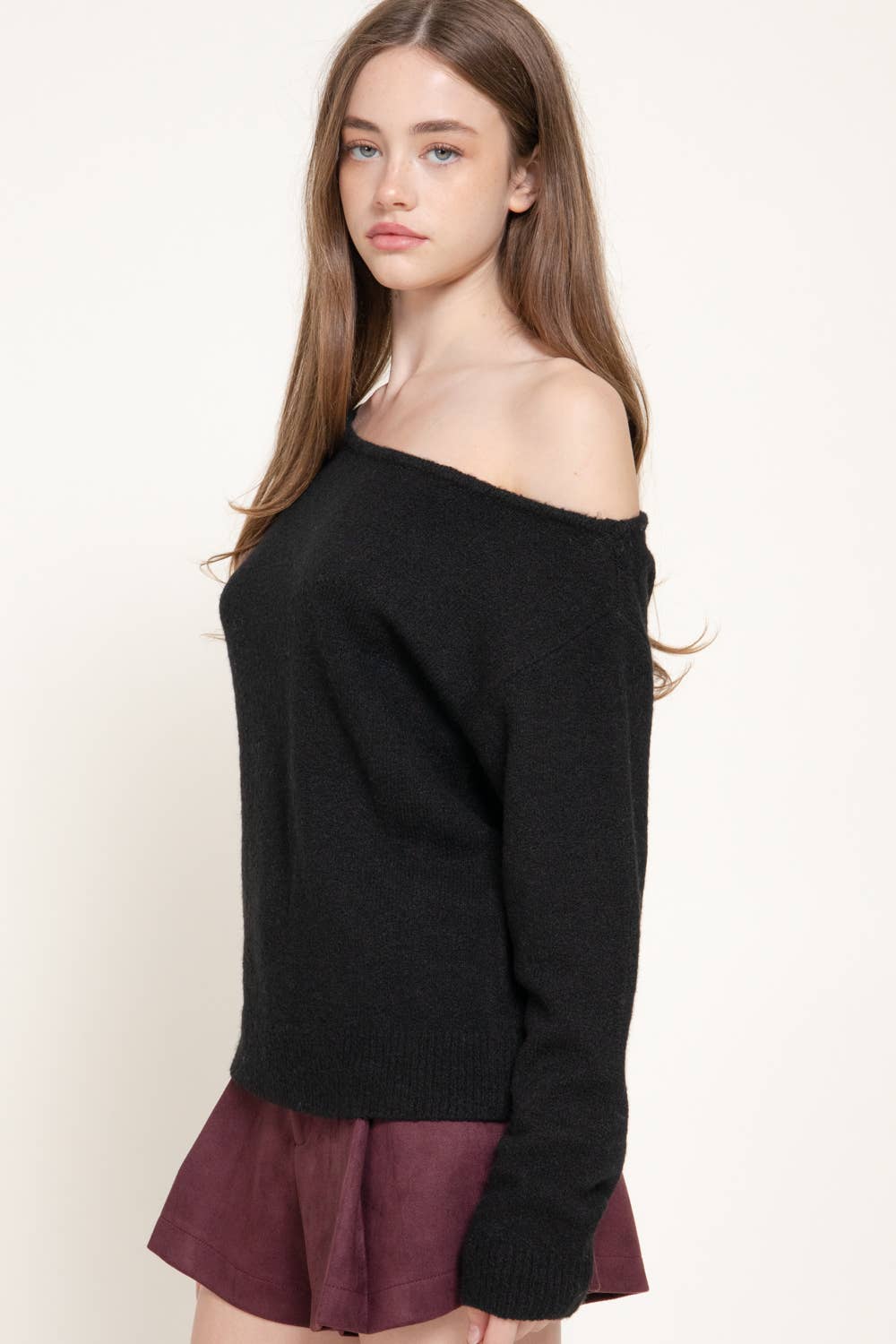 Long Sleeve Asymmetrical Neckline Sweater