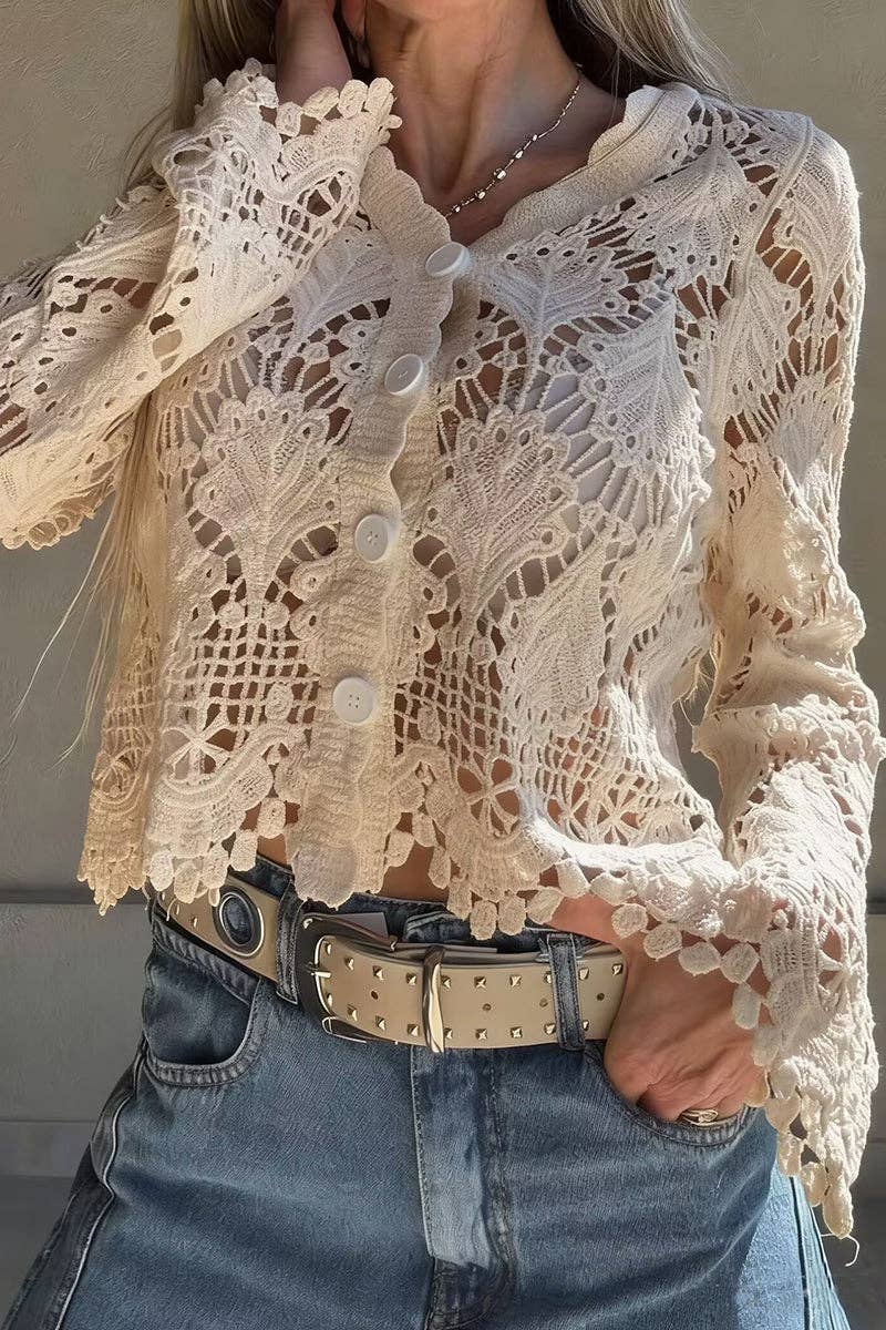 Elegant Lace Button-Up Cardigan