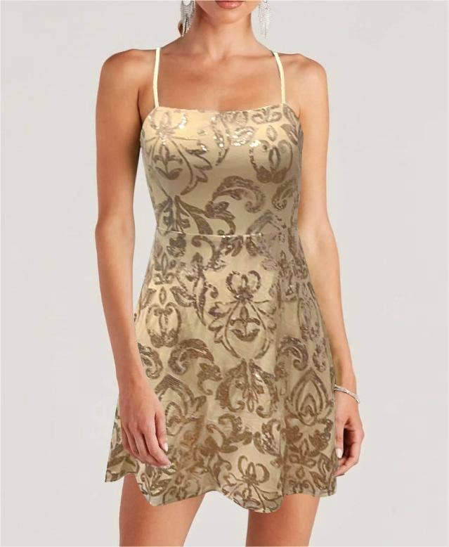 Backless embroidery sequin mini dress