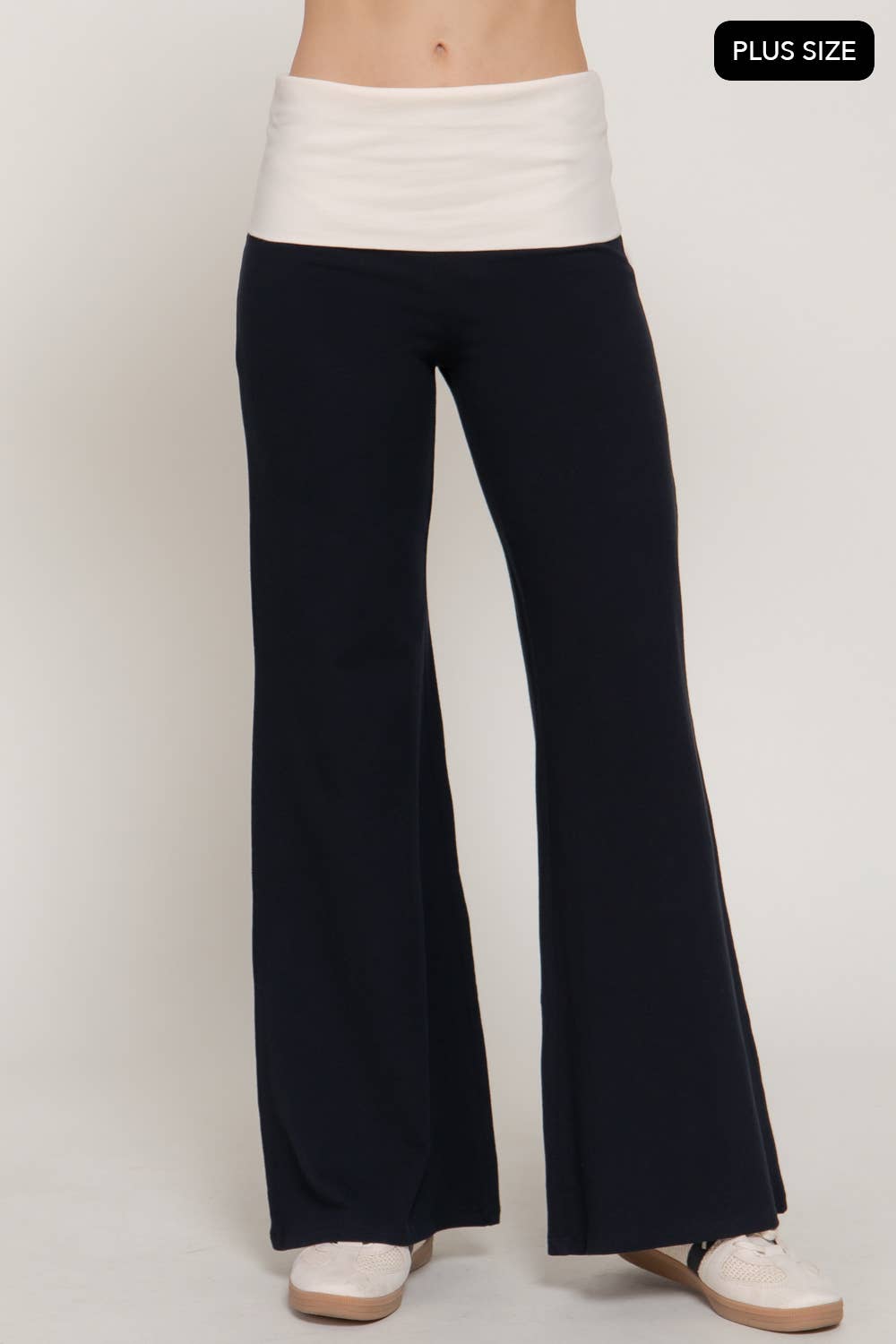 Contrasting Color Folded Waist Yoga Pants