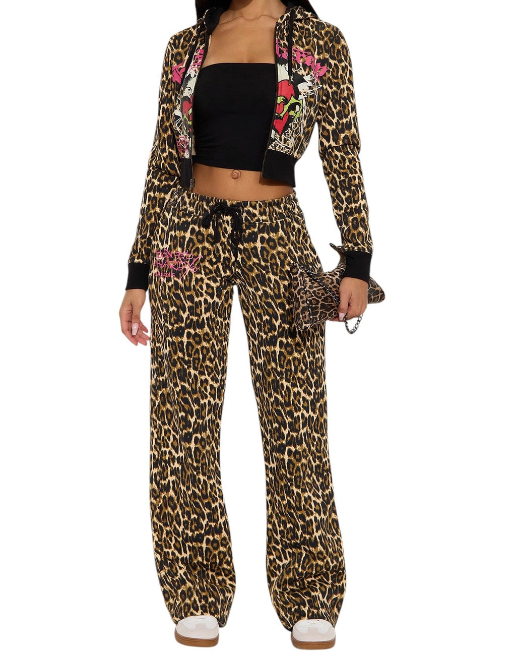 Ed Hardy Sacred Heart Leopard Wide Leg Pant
