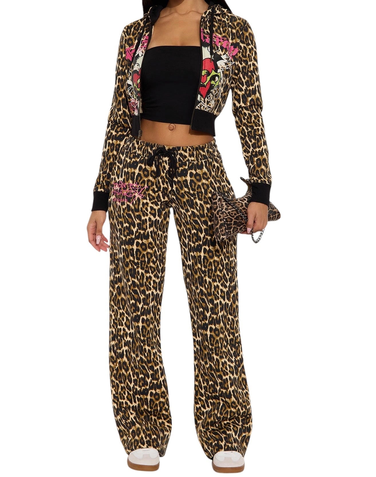 Ed Hardy Sacred Heart Leopard Wide Leg Pant