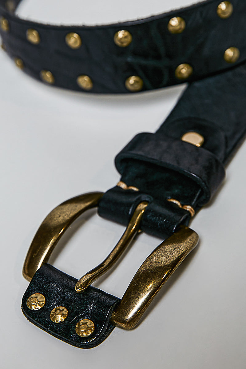 POL Black Genuine Leather Studded Belt