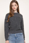 Long Sleeve Crew Neck Striped Sequins Sweater