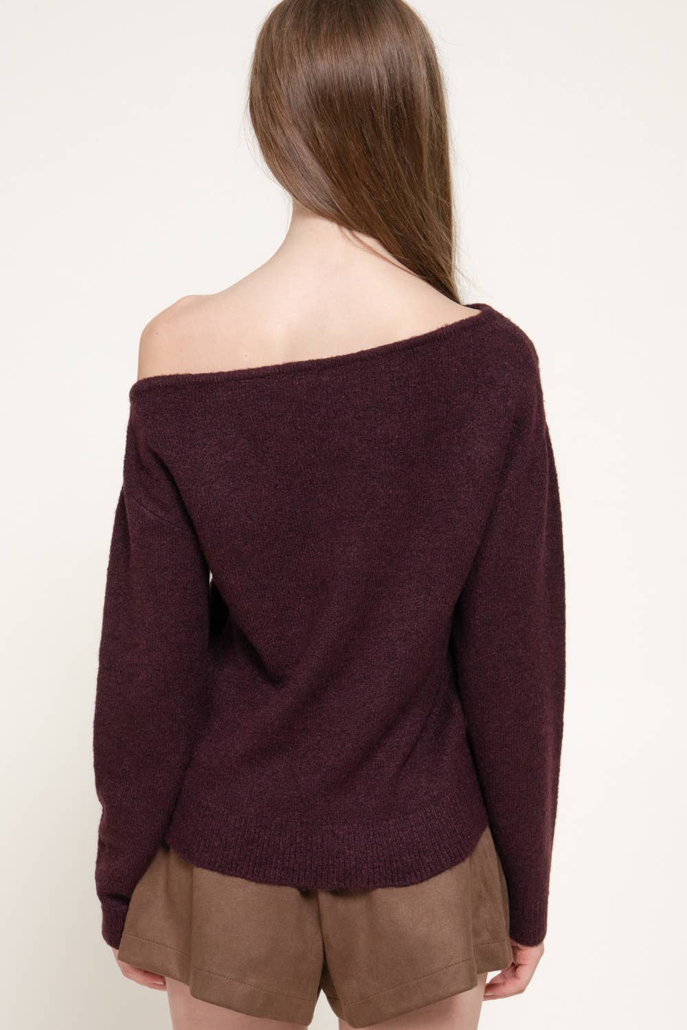 Long Sleeve Asymmetrical Neckline Sweater