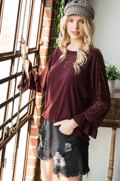Animal Velvet Mesh Contrast Fashion Top