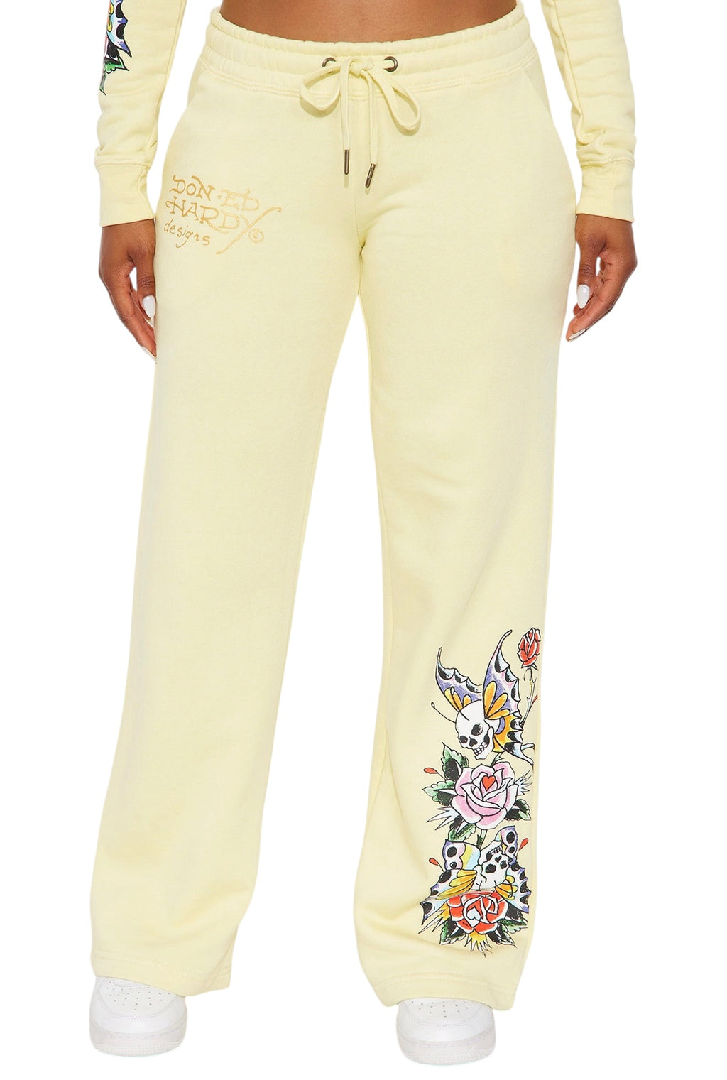 Ed Hardy Enchanted Butterfly Wide Leg Pant - Butter Yellow