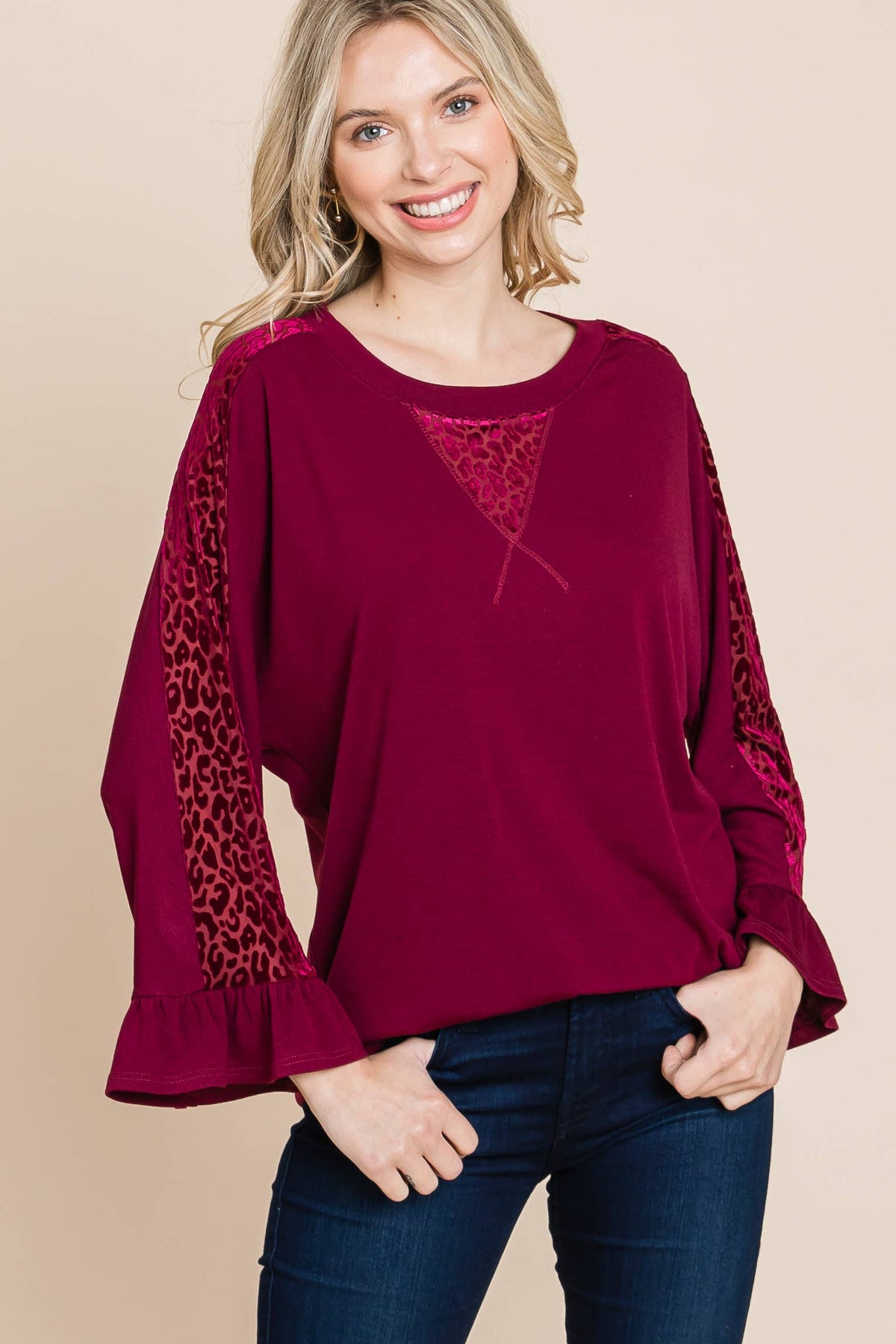 Animal Velvet Mesh Contrast Fashion Top