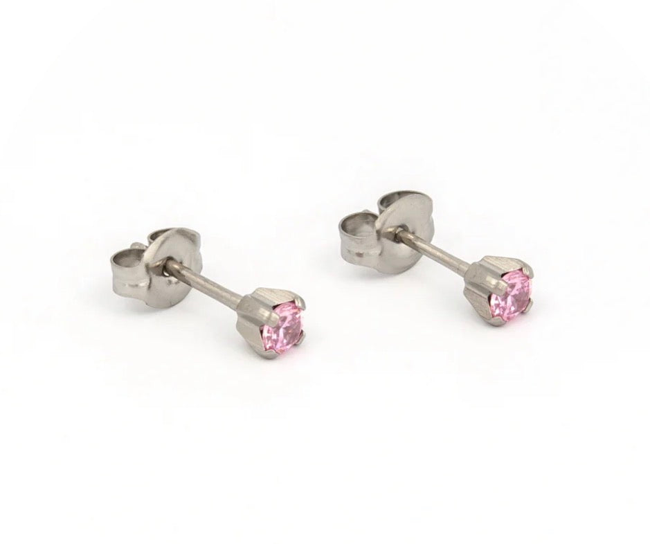3mm Pink CZ Stud S/S (Sensitive Ear)