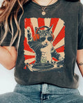 Retro Dj Cat Print Crew Neck Pullover T-Shirt