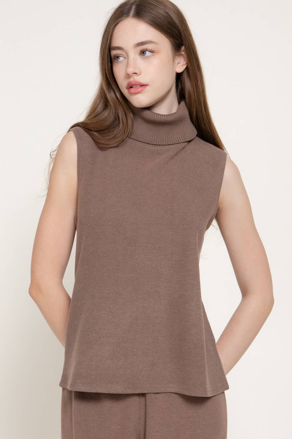 [PLUS SIZE] Sleeveless Turtle Neck Soft Knit Top
