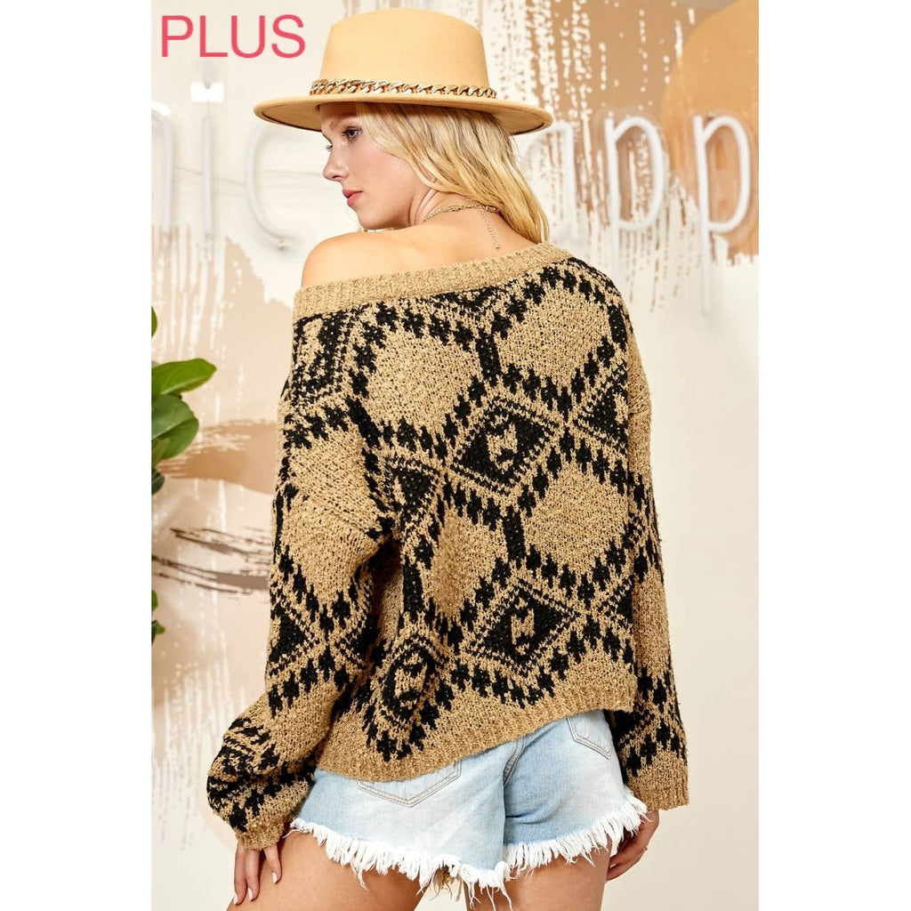 PLUS MULTI PATTERN SWEATER KNIT PULLOVER
