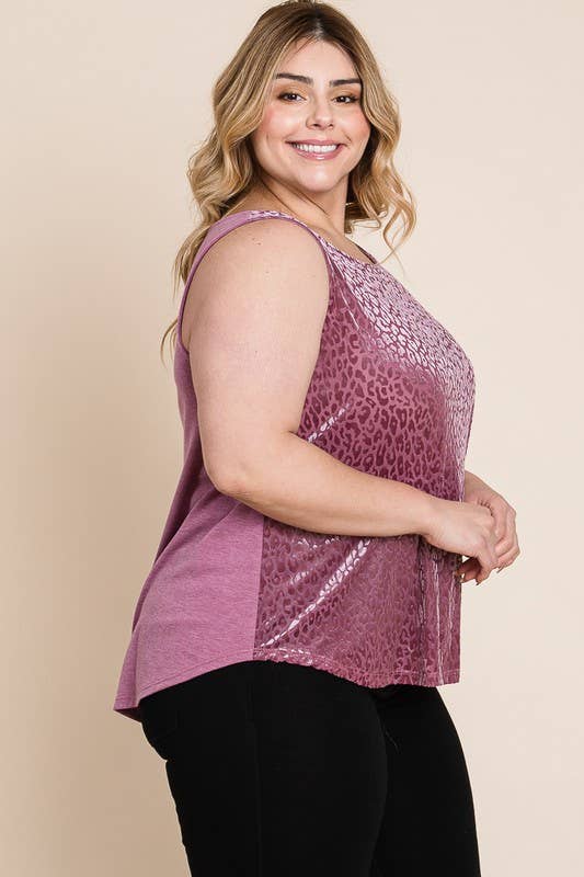 Plus Size Animal Print Velvet Mesh Fashion Top