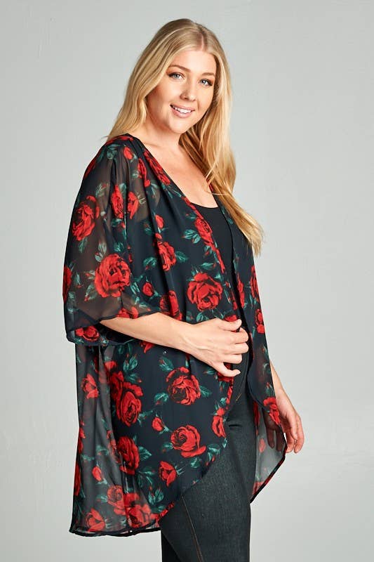 Plus Size Back Lace Kimono