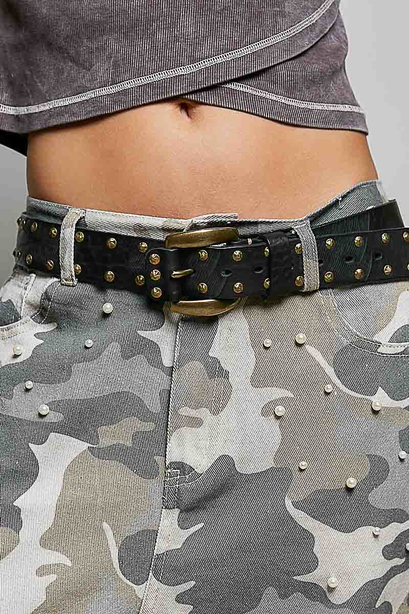 POL Black Genuine Leather Studded Belt