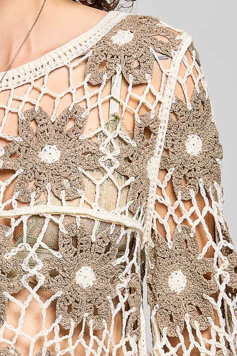 POL Mocha Multi Color Crochet Knit Top