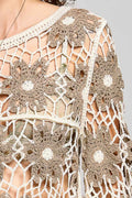 POL Mocha Multi Color Crochet Knit Top