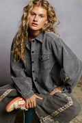 POL Deep Charcoal Relaxed-Fit Corduroy Trucker Jacket