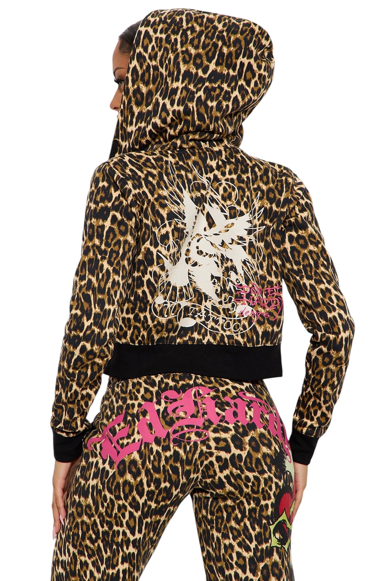 Ed Hardy Sacred Heart Leopard Zip-Up Hoodie