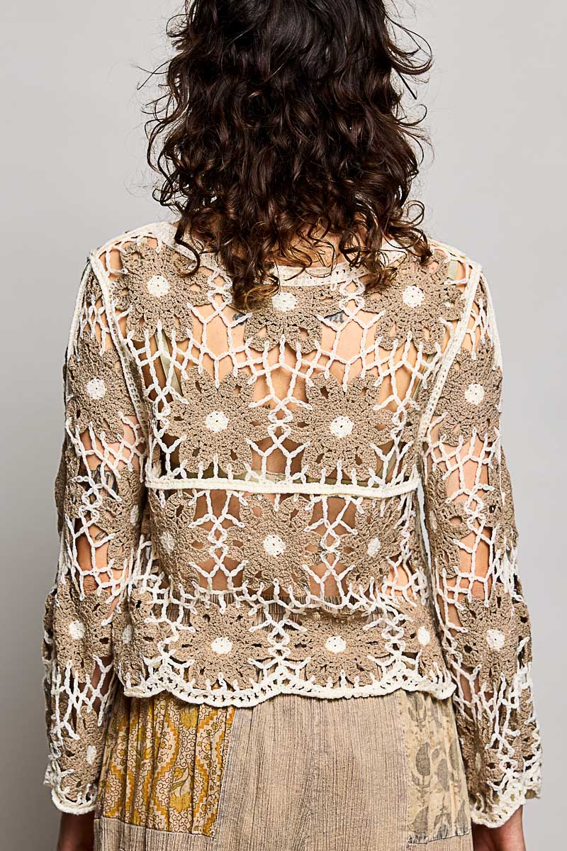 POL Mocha Multi Color Crochet Knit Top
