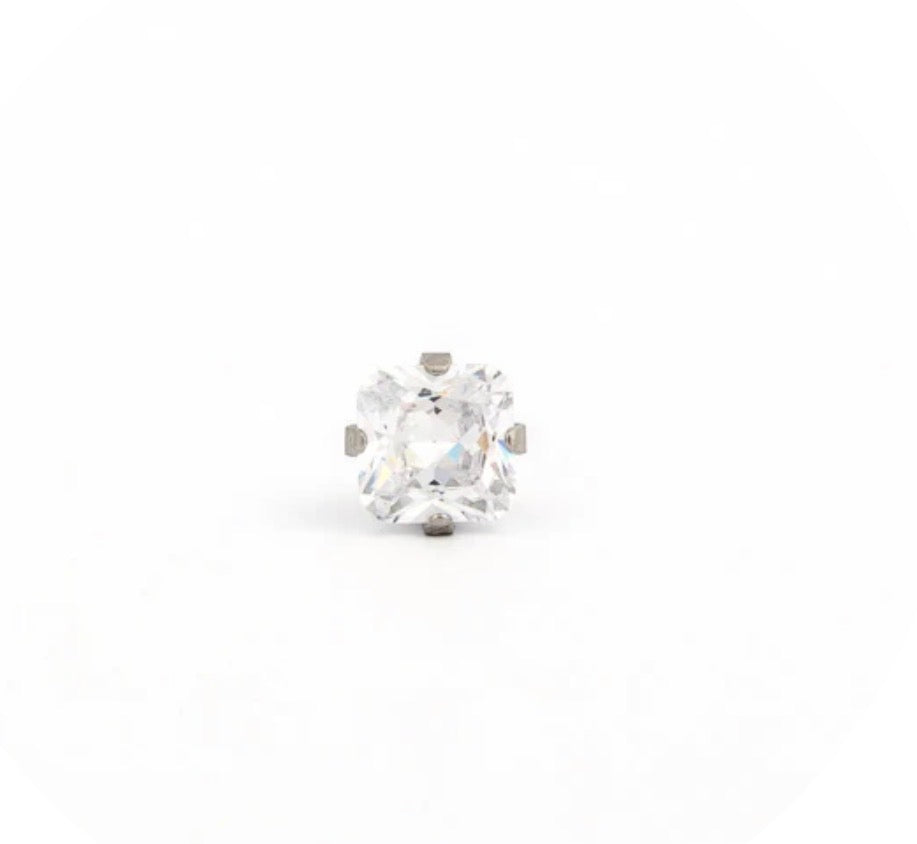 6x6mm CZ Princess Cut Stud S/S (Sensitive Ear)