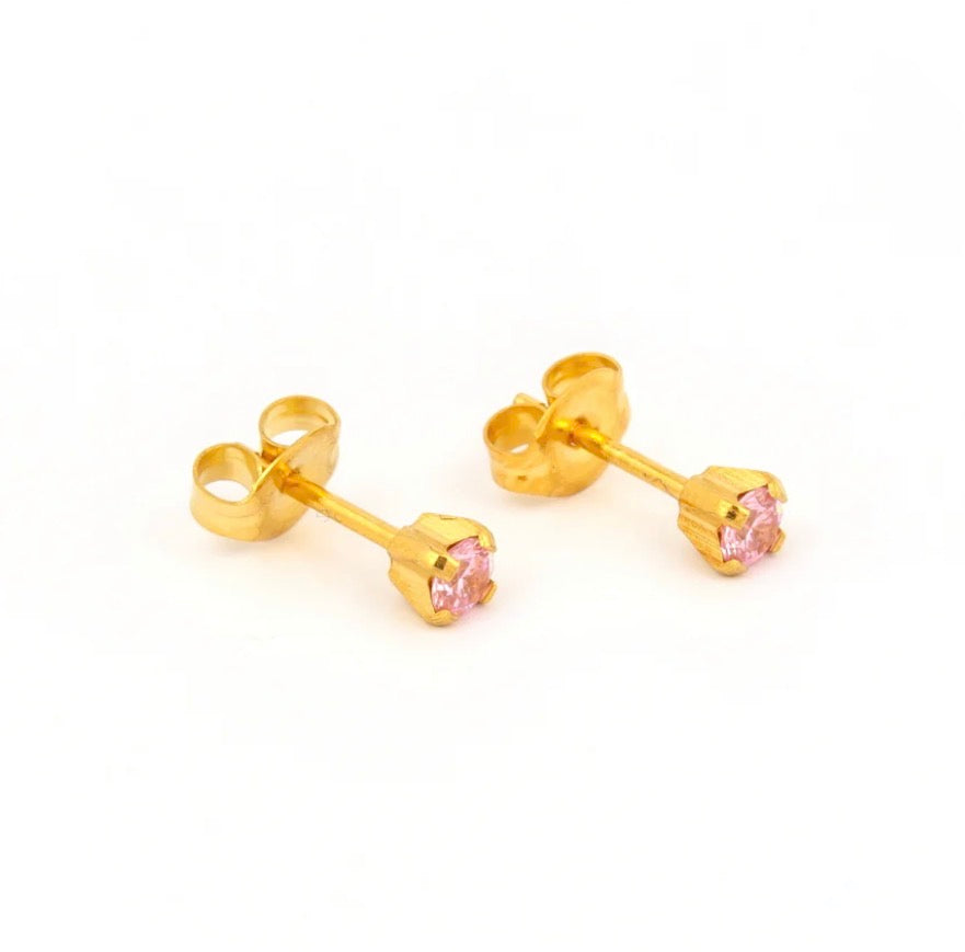 3mm Pink CZ Stud G/P (Sensitive Ear)