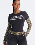 Von Dutch Rhinestone Camo Layered Long Sleeve Tee - Black Combo