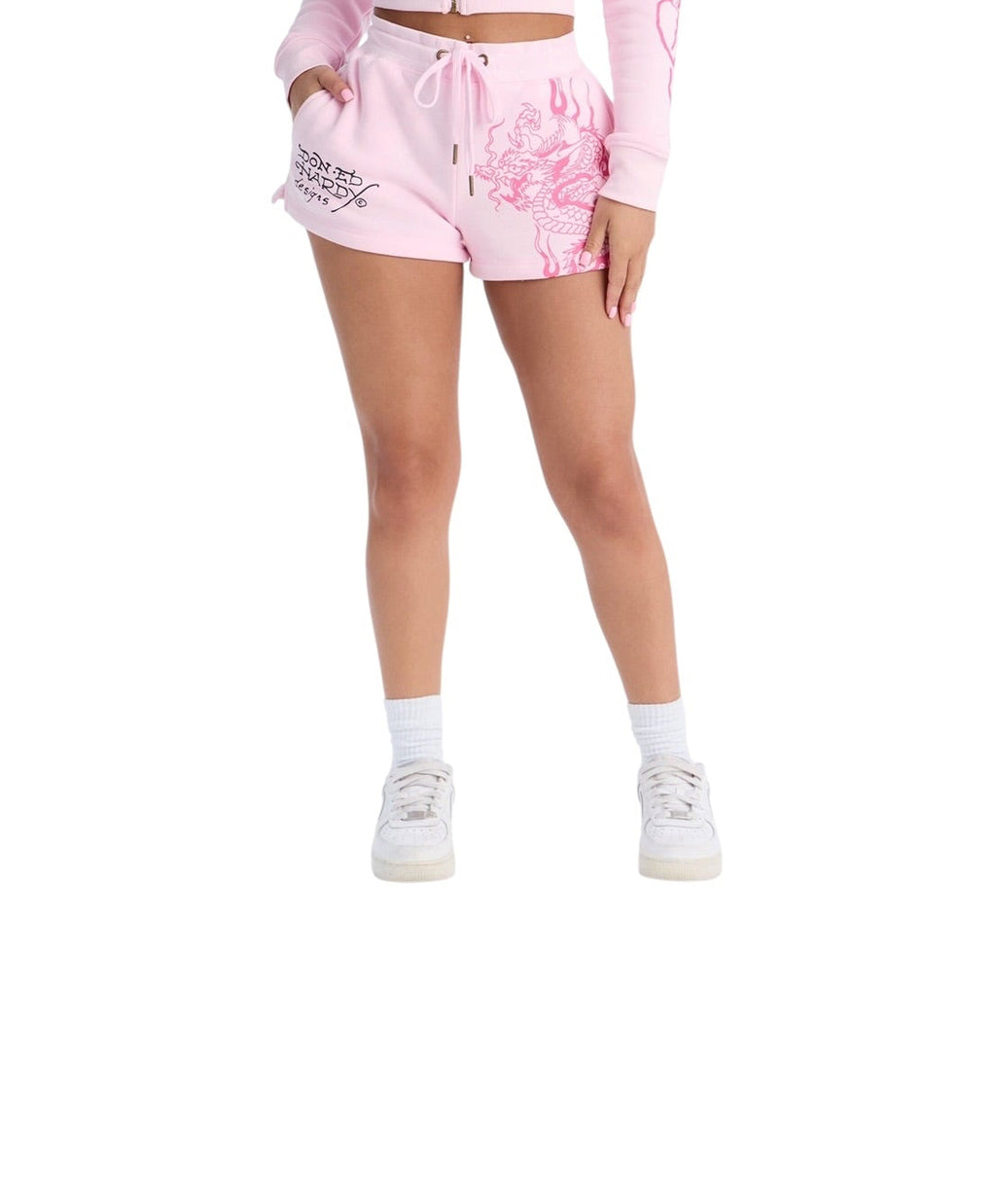 Ed Hardy Leopard Flame Dragon Graphic Shorts – Pink