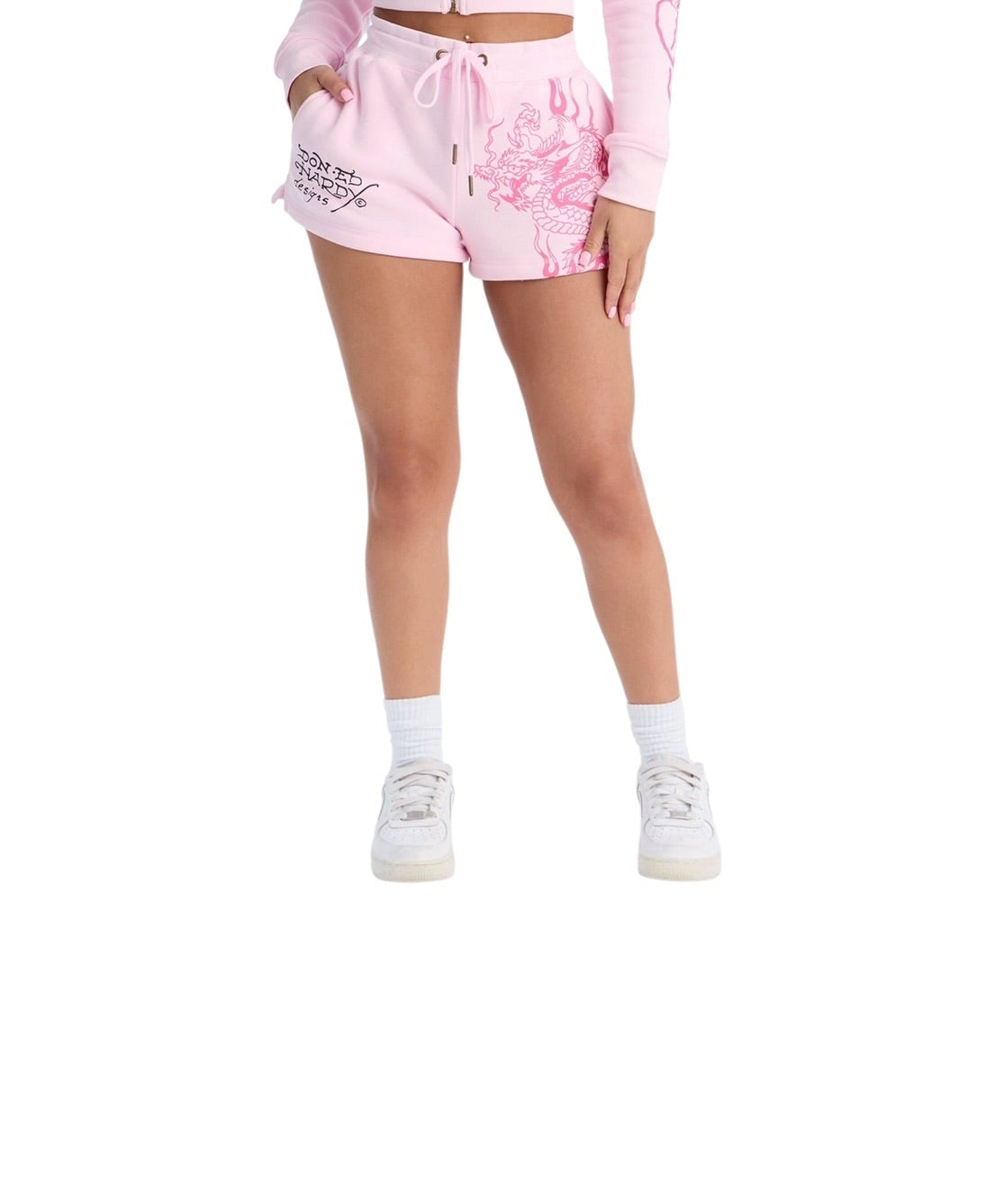 Ed Hardy Leopard Flame Dragon Graphic Shorts – Pink